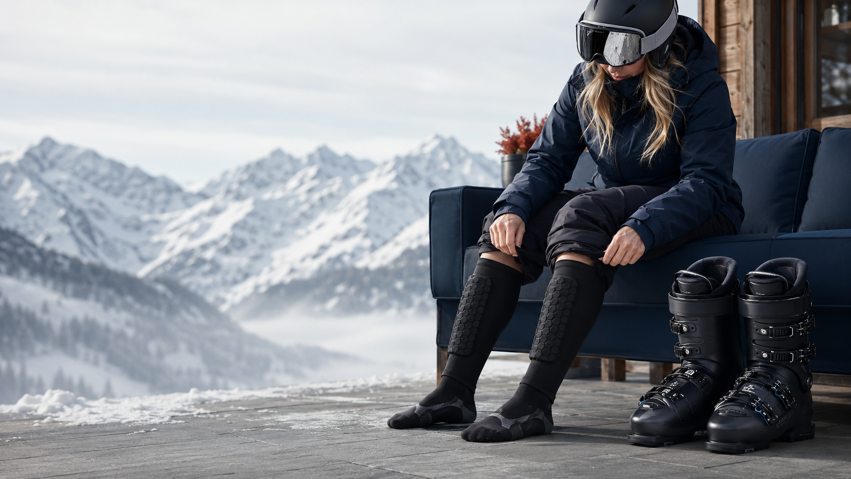 Alpine Guards Pro worn over ski socks before putting on ski boots