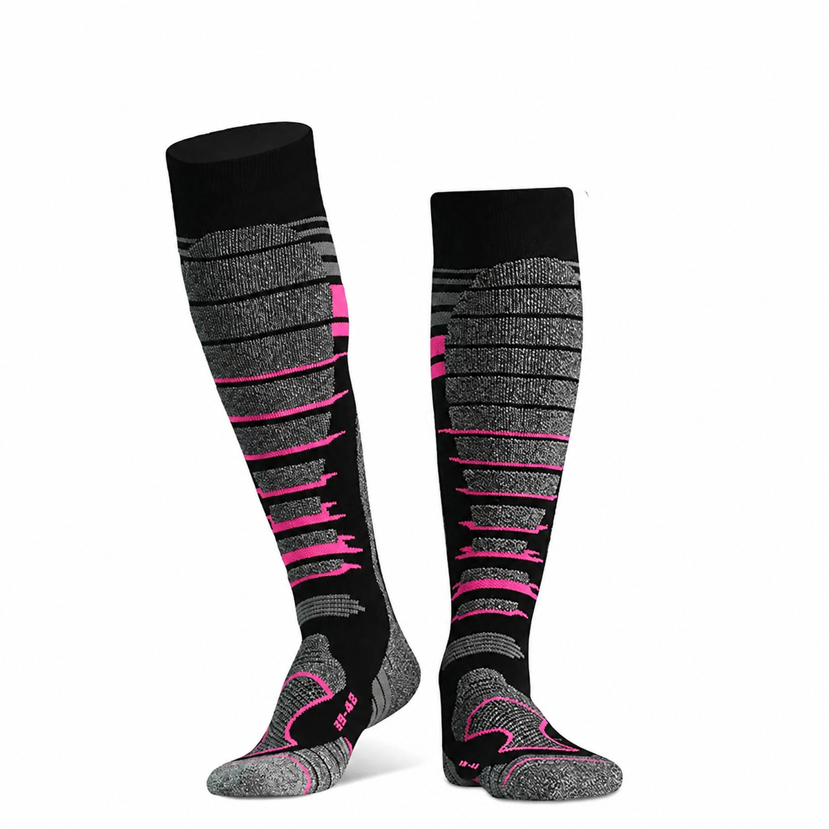 Alpine Merino Ski Socks in black and rose on a clean white background